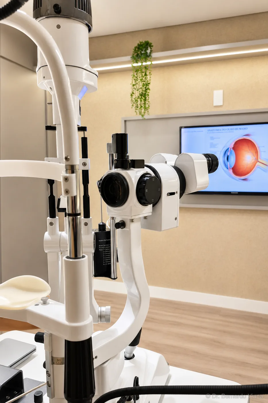 Biomicroscópio com sistema de vídeo digital no consultório Dr. Bernardo Viana
