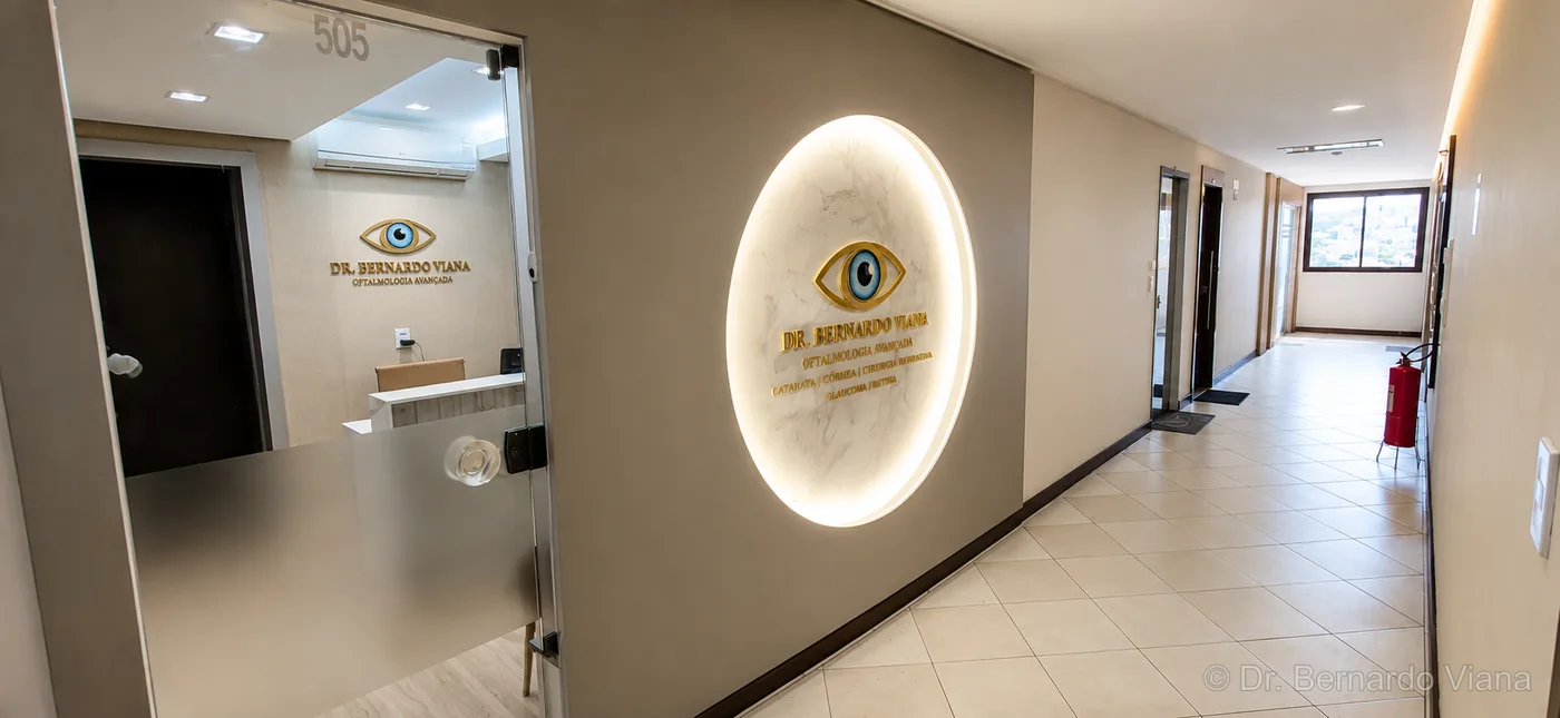 Entrada e recepção do consultório Dr. Bernardo Viana no Shopping Cachoeiro